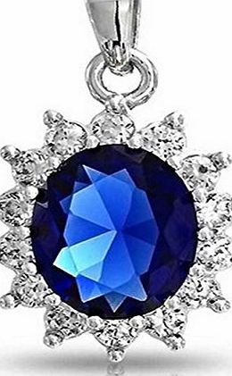 Lily Jewelry Lily Jewellery Fashion Ladies Princess Kate Middleton Style Royal Blue Swarovski Crystal with Rhinestone Sapphire Pendant Sliver Platinum Plated Necklace Chain for Women Free Gift Box N86