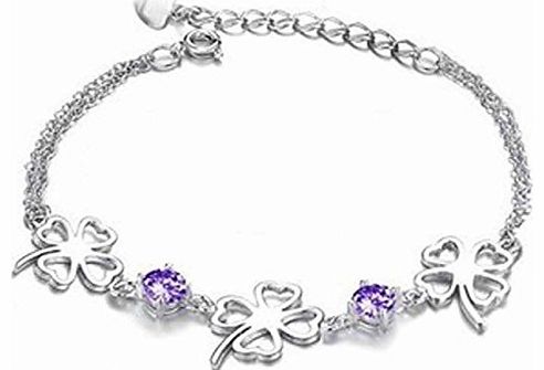 Lily Jewellery Purple Swarovski Element Crystal Platinum Plated Four Leaf Fashion Bracelet for Women