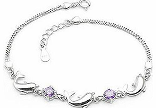 Lily Jewelry Lily Jewellery Purple Swarovski Elements Crystal Platinum Plated Cute Dolphins Bracelet for Women