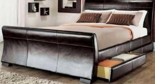 Limitless Base 4ft 6in double leather sleigh bed dark brown with storage 4 x drawers by Layzze