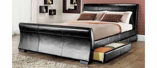5ft king size leather sleigh bed with storage 4X drawers Black