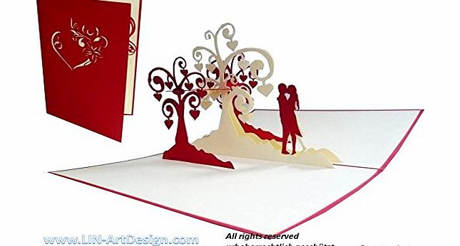 Lin POP Up Greeting card 3D Greeting cards for a Wedding Day Valantine Love kissing Pair under heart trees