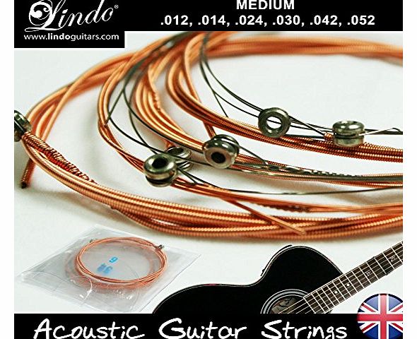 Lindo Acoustic Steel Guitar Strings Set (6 strings) MEDIUM GAUGE (.012, .014, .024, .030, .042, .052)