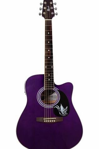 Lindo Swallow Electro-Acoustic Guitar in Purple w/ Pre-amp & Digital Tuner & XLR + Jack Connectivity (& Free Canvas Carry Case)