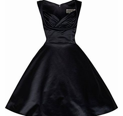 Lindy Bop Ophelia Chic Vintage 1950s Black Satin Evening/Cocktail Dress (12, Black)