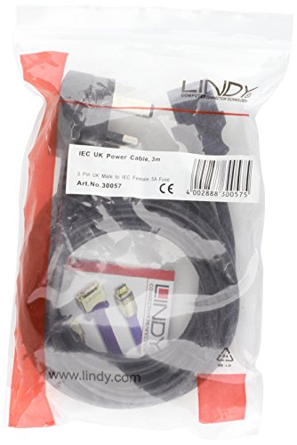LINDY  3m Mains Power Lead UK 3-Pin Plug - Black