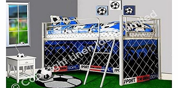 Kids/Children Football Goal Soccer Silver Metal Bunk Mid Sleeper Cabin Blue 3 FT Single Bed Frame Boy Play Tent Included
