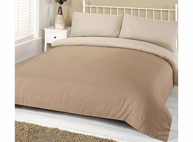 Linens Limited Plain Reversible Duvet Cover Set, Mink/Cream, Double