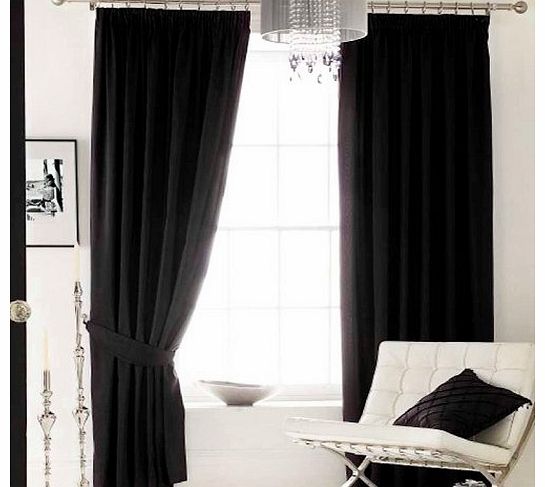 Linenstowels2011 Black Curtains 66`` x 54`` Pair of Faux Silk Fully Lined Pencil Pleat Ready Made width 66 `` x 54`` drop
