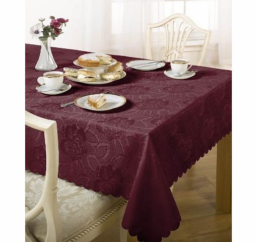 Linenstowelsquilts Luxury Jacquard Damask Rose Tablecloth Wine 52x52`` Inch Square