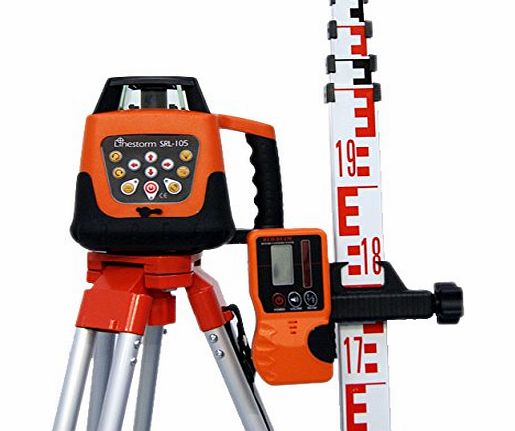 Linestorm SRL-105 Automatic Self Levelling Rotating Laser Level - For Interior and Exterior Use - Dual Slope - Comes With Tripod and 5M Staff