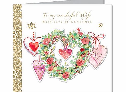 Ling Design Large luxury hand finished Wife Christmas card by Ling Design - Heart Wreath