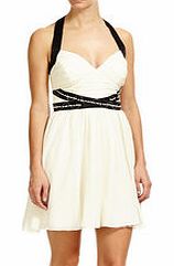 Cream embroidered halterneck dress