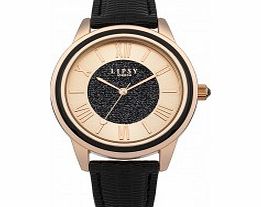 Lipsy Ladies Rose Gold Black Strap Watch