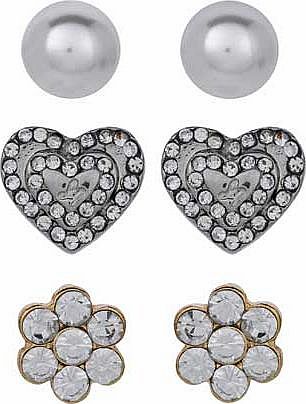 Lipsy Pearl Flower Heart Stud Earrings - Set of 3
