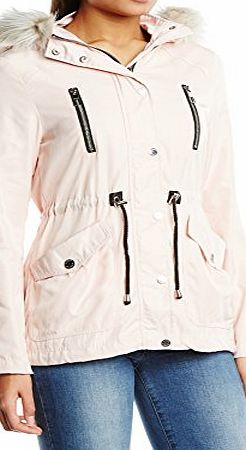 Lipsy Womens PNK Light FX FUR Parka Long Sleeve Coat, Pink, Size 10