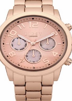 Lipsy Womens Quartz Watch with Rose Gold Dial Analogue Display and Rose Gold Stainless Steel Bracelet LP239