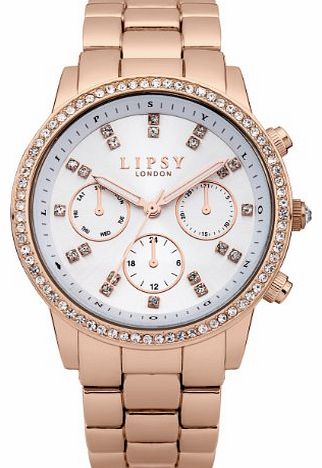 Lipsy Womens Quartz Watch with White Dial Analogue Display and Rose Gold Stainless Steel Bracelet LP240
