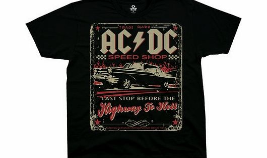 Liquid Blue Mens ACDC Speed Shop Highway to Hell T Shirt Black Black Large - Chest 42-44in