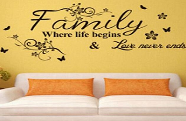 Liroyal ``Family ,where life begins amp; love never ends.``English Proverbs Wall Stickers Decor Living Room Wall Stickers
