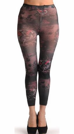 LissKiss Gothic Alchemy Amour Girl amp; Heart Footless - Black Designer Tights Footless