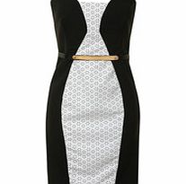 Little Mistress Black and cream bandeau belted dress