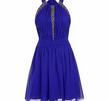 Little Mistress Cobalt embellished halterneck dress