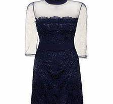 Navy lace overlay shift dress