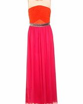 Little Mistress Orange and pink mesh maxi dress