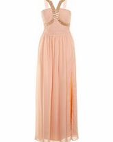 Little Mistress Peach embellished halterneck maxi dress