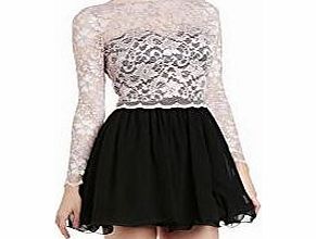 Little Mistress Womens Lace Overlay Long Sleeve Dress, Black (Black/Mink), Size 12