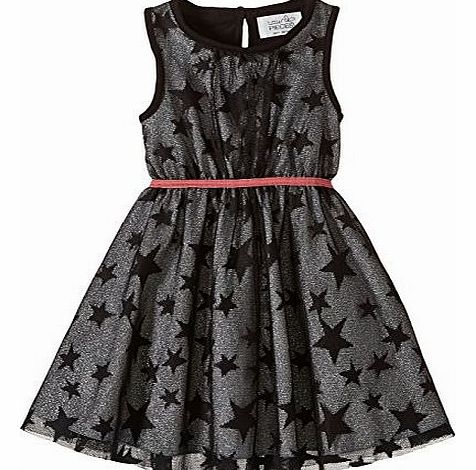 Little Pieces Girls Little Eona Dress Starred Dress, Black (Black Black), 6 Years (Manufacturer size: 5/6)