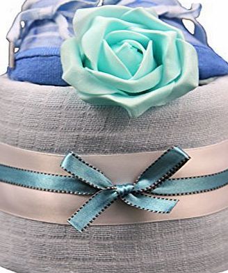 New 1 Tier Turquoise amp; Blue Trainer Socks Nappy Cake for Baby Boy - shower, maternity gift