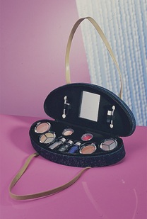 denim half-moon cosmetic bag