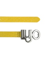 Logo Buckle Yellow Reptile Stamped Leather Belt