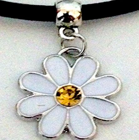Live It Style It Black Real Leather Cord Choker Charm Necklace Pendant Retro Hippy Tibetan Silver (Daisy Flower)