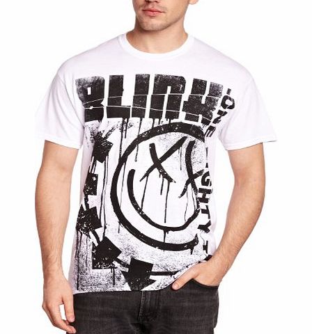 Mens Blink 182 - Spelled Out Crew Neck Short Sleeve T-Shirt, White, Large