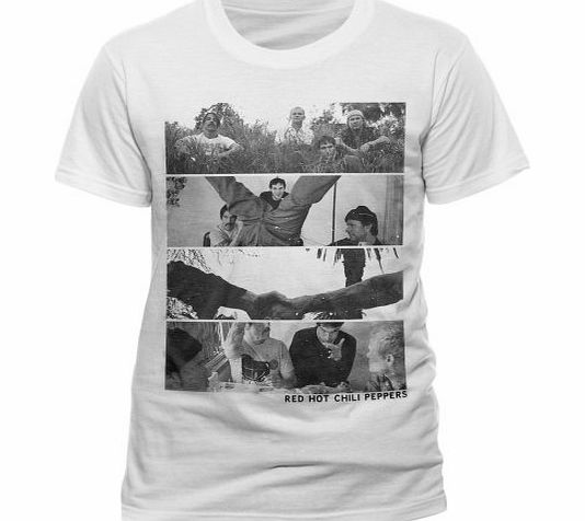 Mens Red Hot Chili Peppers - Spliced Photo Crew Neck Short Sleeve T-Shirt, White, Small