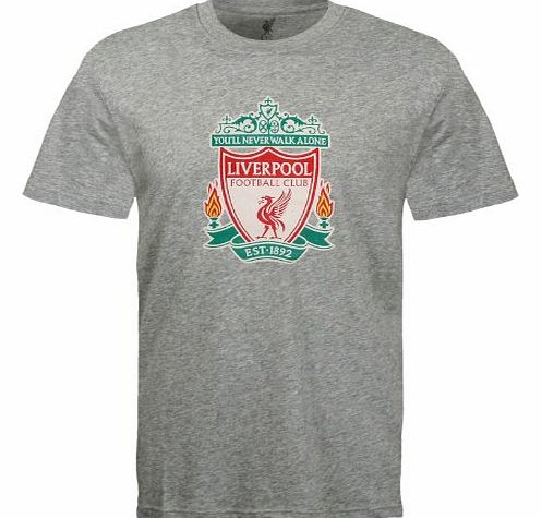 Liverpool FC Official Football Gift Mens Crest T-Shirt Grey Large