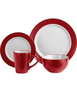 Living 16 Piece Stoneware Max Red Band Dinner Set