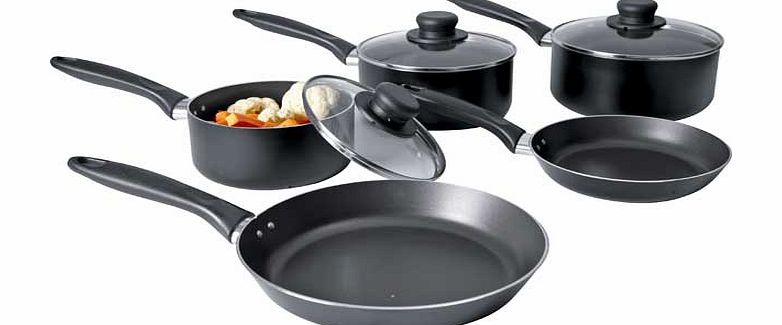 Living Non-Stick Aluminium 5 Piece Pan Set - Black