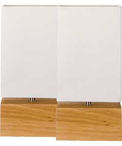 Living Pair of Light Wood Finish Table Lamps