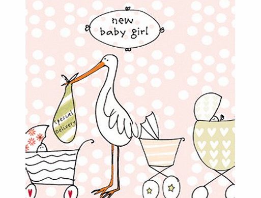 Liz and Pip New Baby Girl Congratulations Card Cute Pink Stork