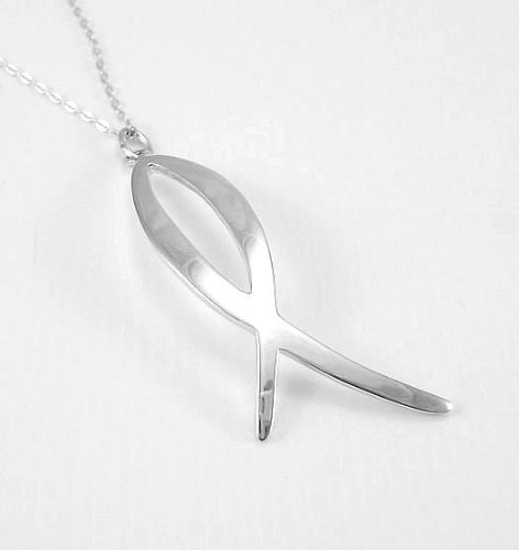 LJ Designs Christmas Offer - 014. Sterling Silver Contemporary Fish Pendant and Chain in a Jewellery Presentation Box - Christian Gifts