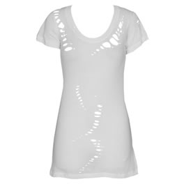 Lnafashion LNA Short Sleeve Ripped Crew Neck Tee in White -