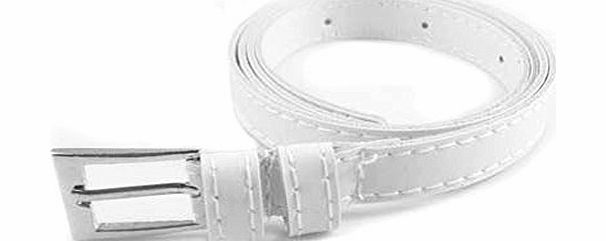 LOCOMO Accessories LOCOMO Women Fashion Plain False Leather Thin Narrow Belt Buckle FAF077WHT