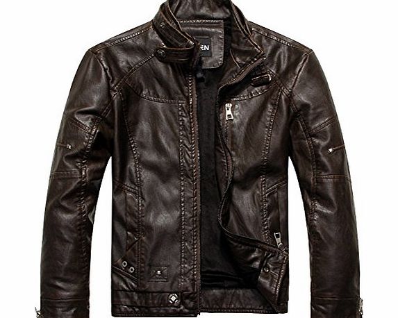 LOCOMO Men Faux Leather Moto Motorcycle Biker Vintage Coat Jacket FMJ001DBRNXXXL