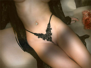 Black pearl and French lace g-string by Lola Luna