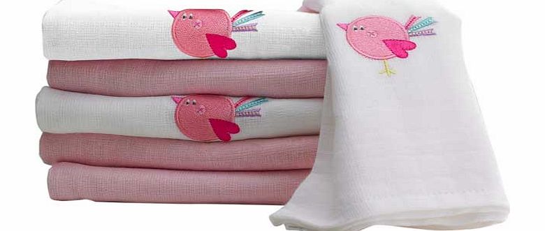 Lollipop Lane Muslin Squares - Pink Birdie