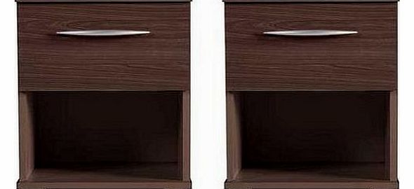 Modena Pair Bedside Tables Dark Brown Wenge 1 Drawer Bedside Cabinet *Brand New*Size = (W) 34cm (D) 35cm (H) 47cm